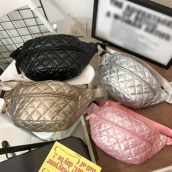 Stylish Quilted Chest Sling Travel Bag in Silver, Bronze or Black Tone - Picture 1 of 9